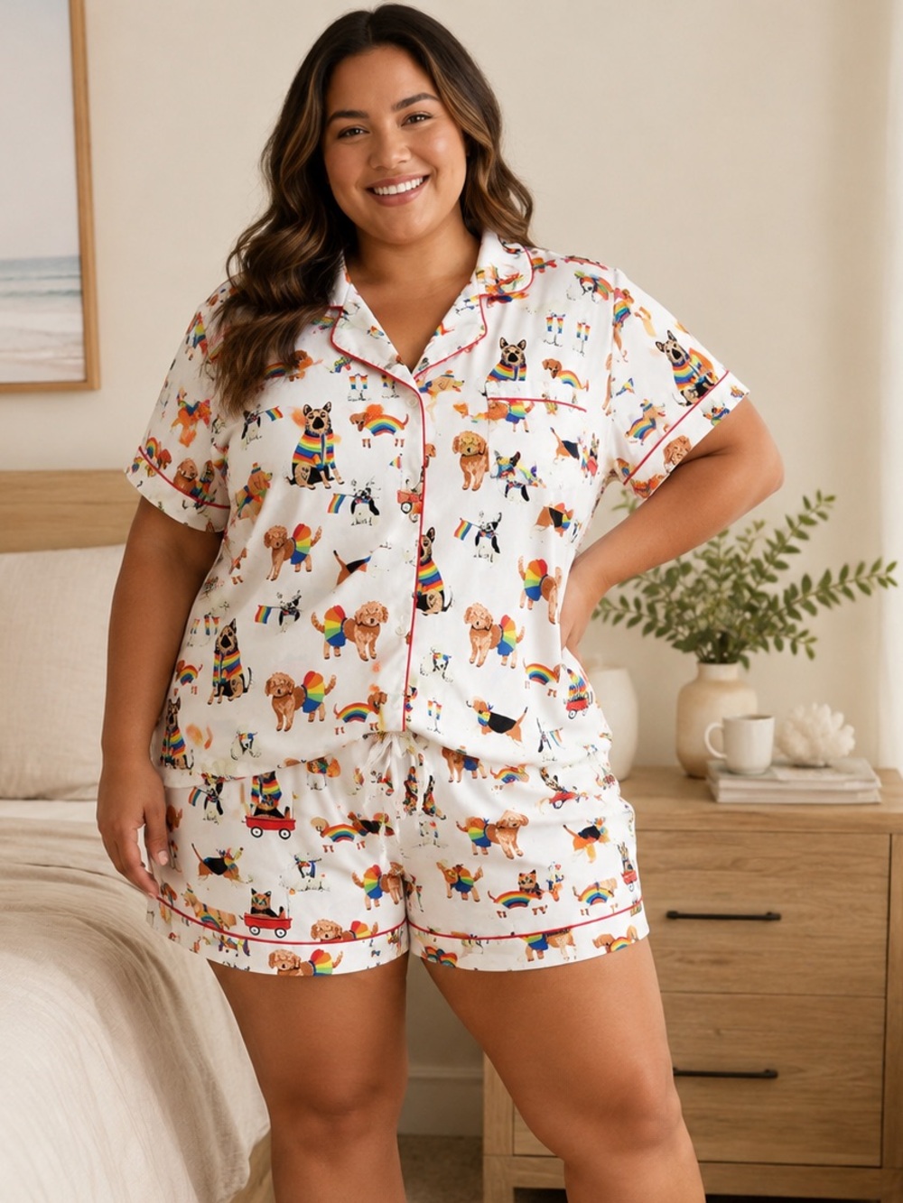Isaac Mizrahi Rainbow Dog Print Pajama Set Women’s Size 2X Shirt & Shorts